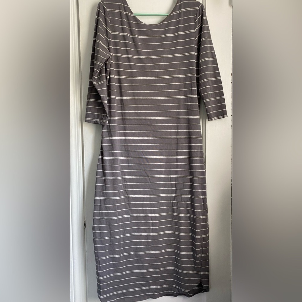 Athleta Comeback 3/4 Sleeves Lining Pima cotton Blend MIDI Dress, Size: Large
